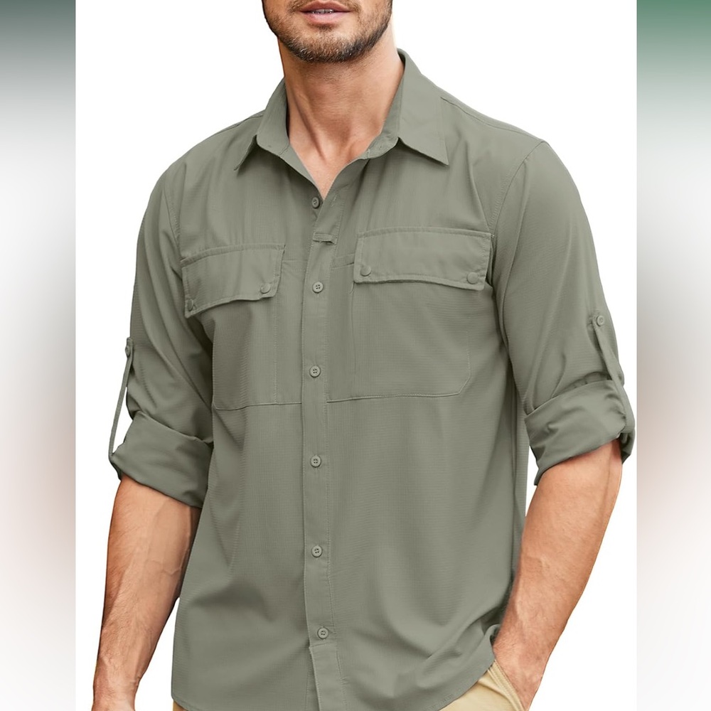 NWT Men's Safari Button-Up Shirt - Gray Green Color